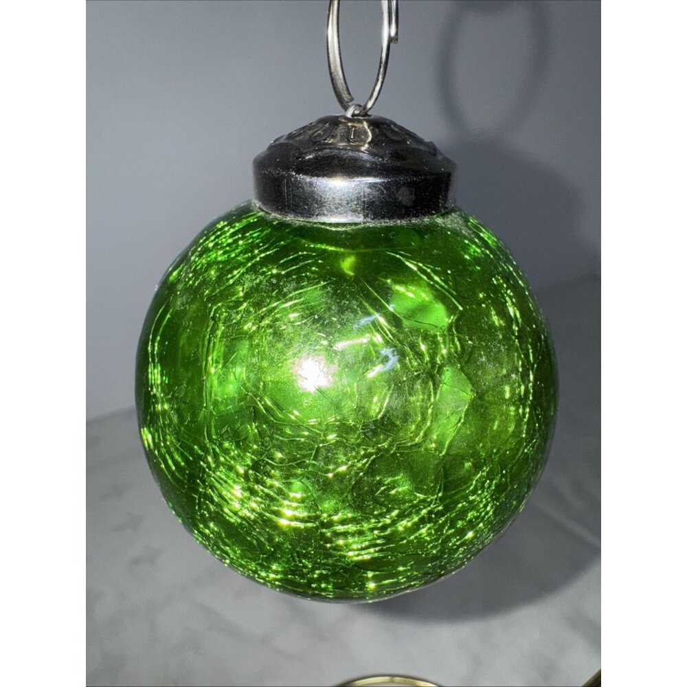 Vintage Kugel Style Green Crackle Glass Christmas Ornament 4" Heavy - Picture 2 of 5
